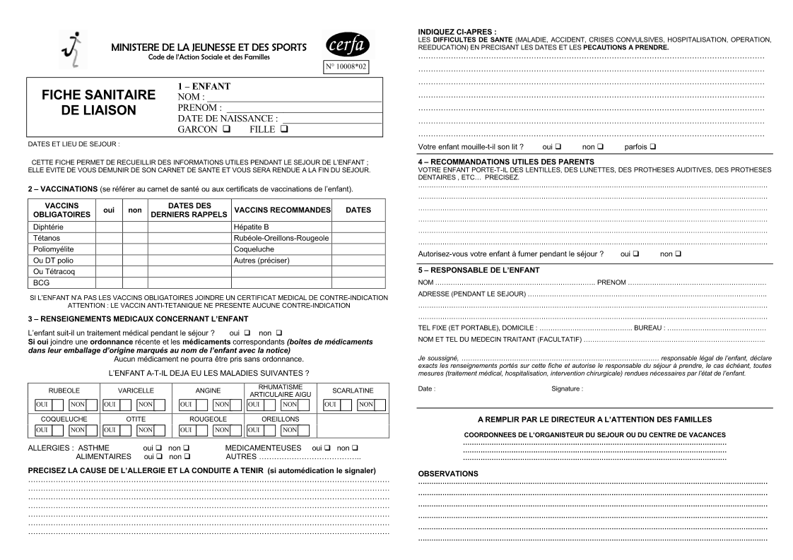 Fiche sanitaire ems thonon page 1